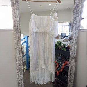 *Altered with additional fringe* AIDAN MATTOX white fringe dress